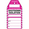 Shutdown Isolation – Étiquette non adhésive en 2 parties, Anglais, Noir sur rose, blanc, 80,00 mm (l) x 150,00 mm (H)